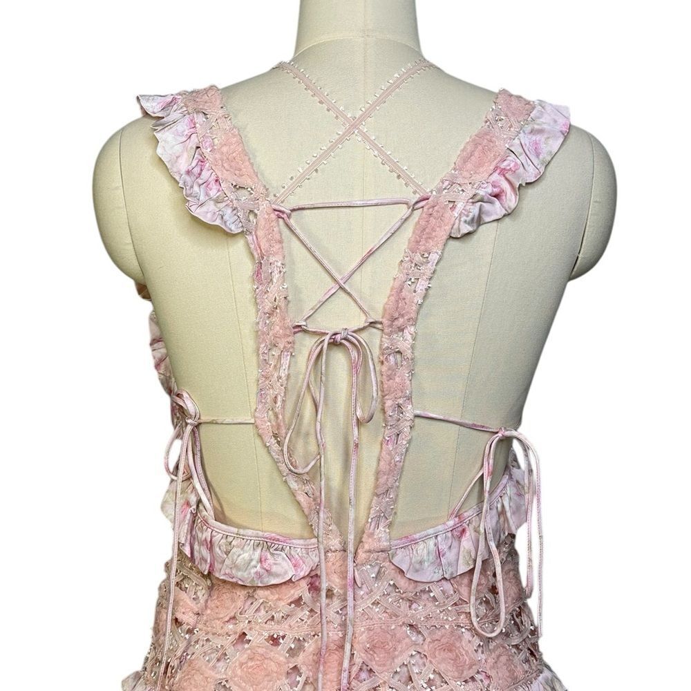 For Love and Lemons Alessia Pink Flora Ruffle Mini Dress | Size M - Picture 8 of 12